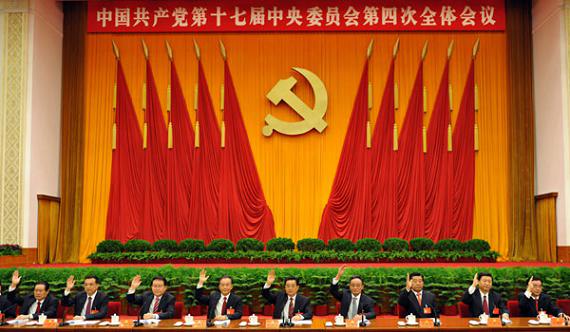 这是胡锦涛、吴邦国、温家宝、贾庆林、李长春、习近平、李克强、贺国强、周永康在主席台上。新华社记者黄敬文摄